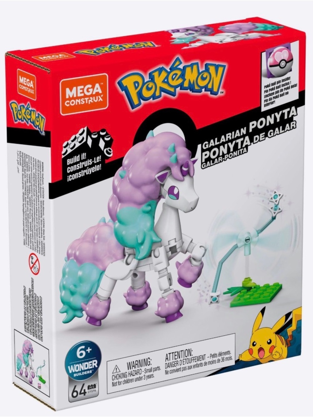 MEGA Construx Pokémon Galarian Ponyta Building Set 64pc Poké Ball Pin GYG97
